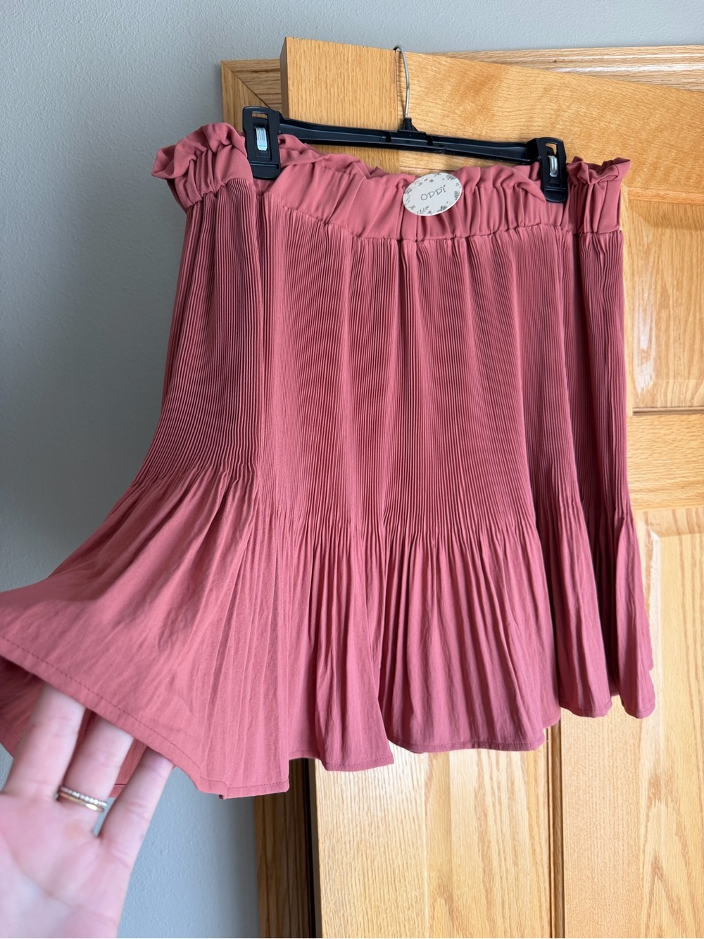 Oddi Plus Size 2X Pleated Mini Skirt Mauve Rose Smocked Tiered Ruffle Skirt NWT
